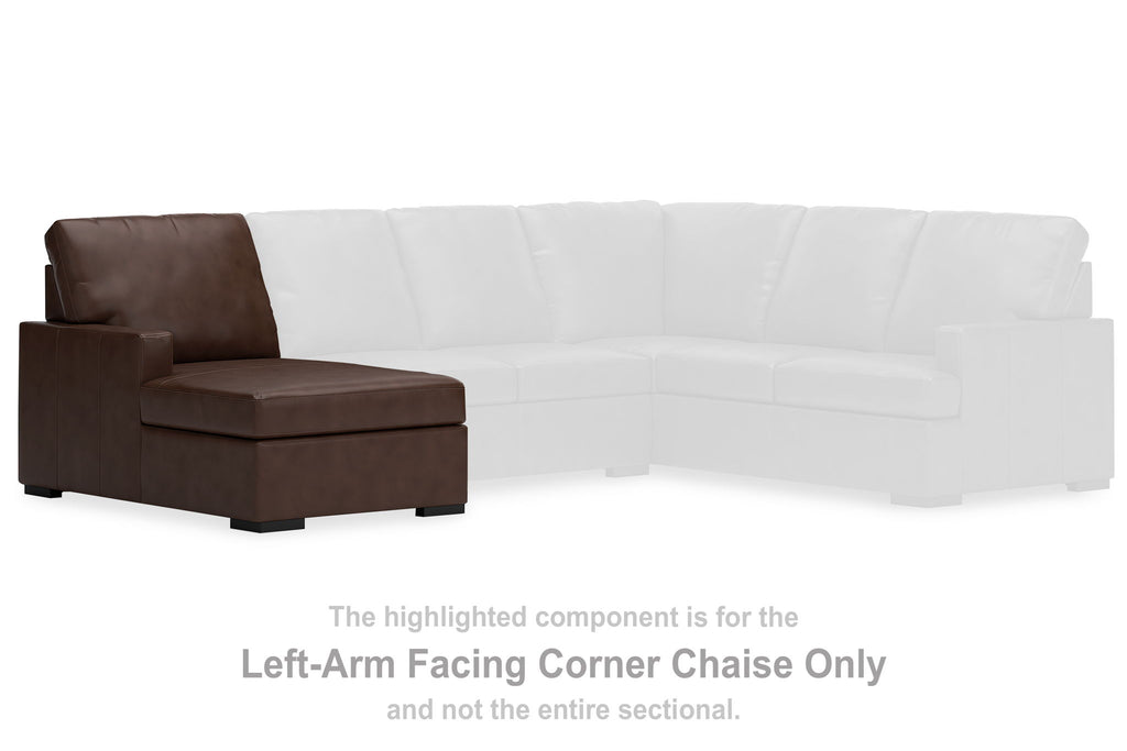 Coffee brown left-arm corner chaise section with modular ottoman base and backrest