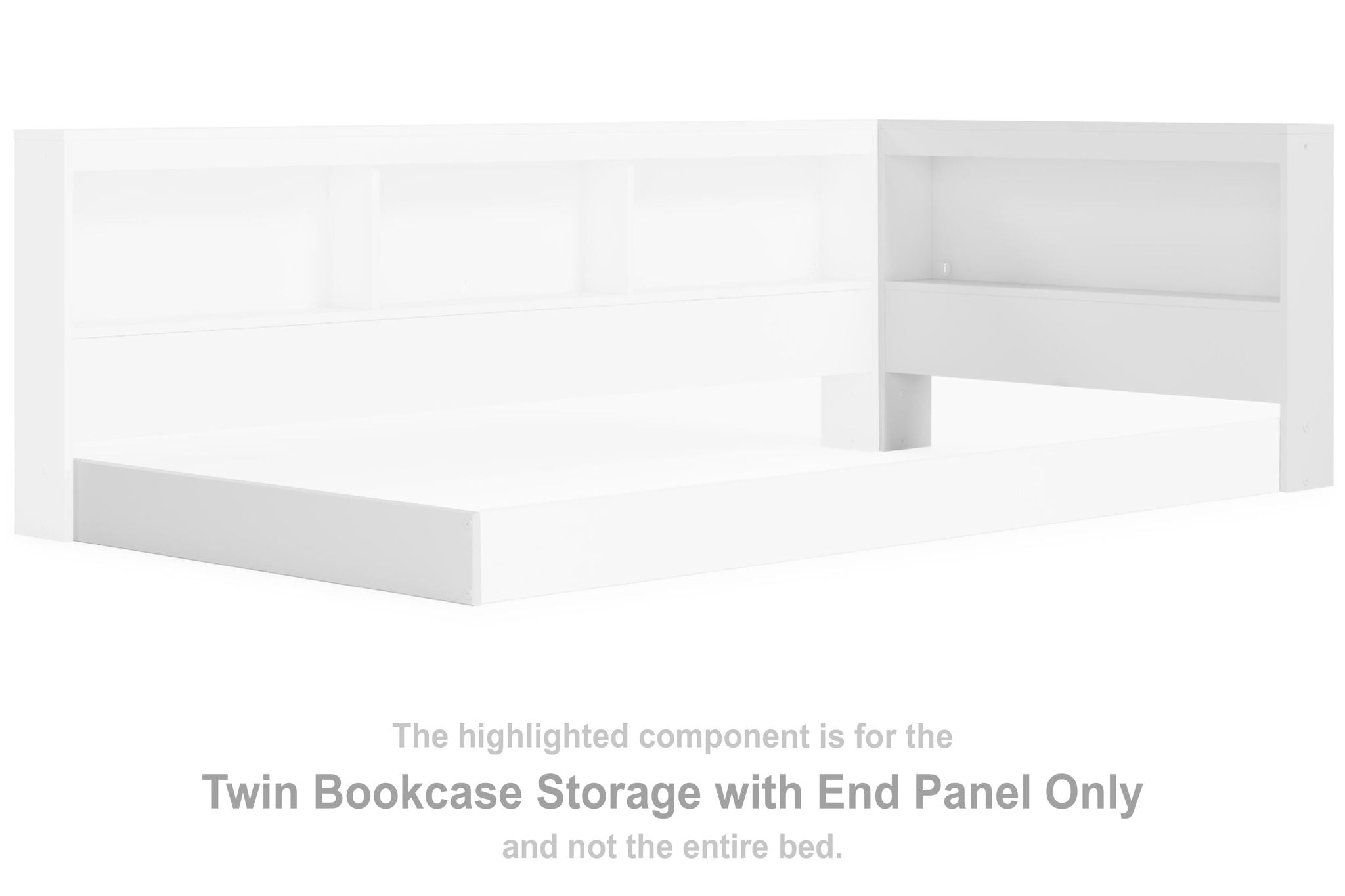 White T bookcase storage with end panel and open shelving