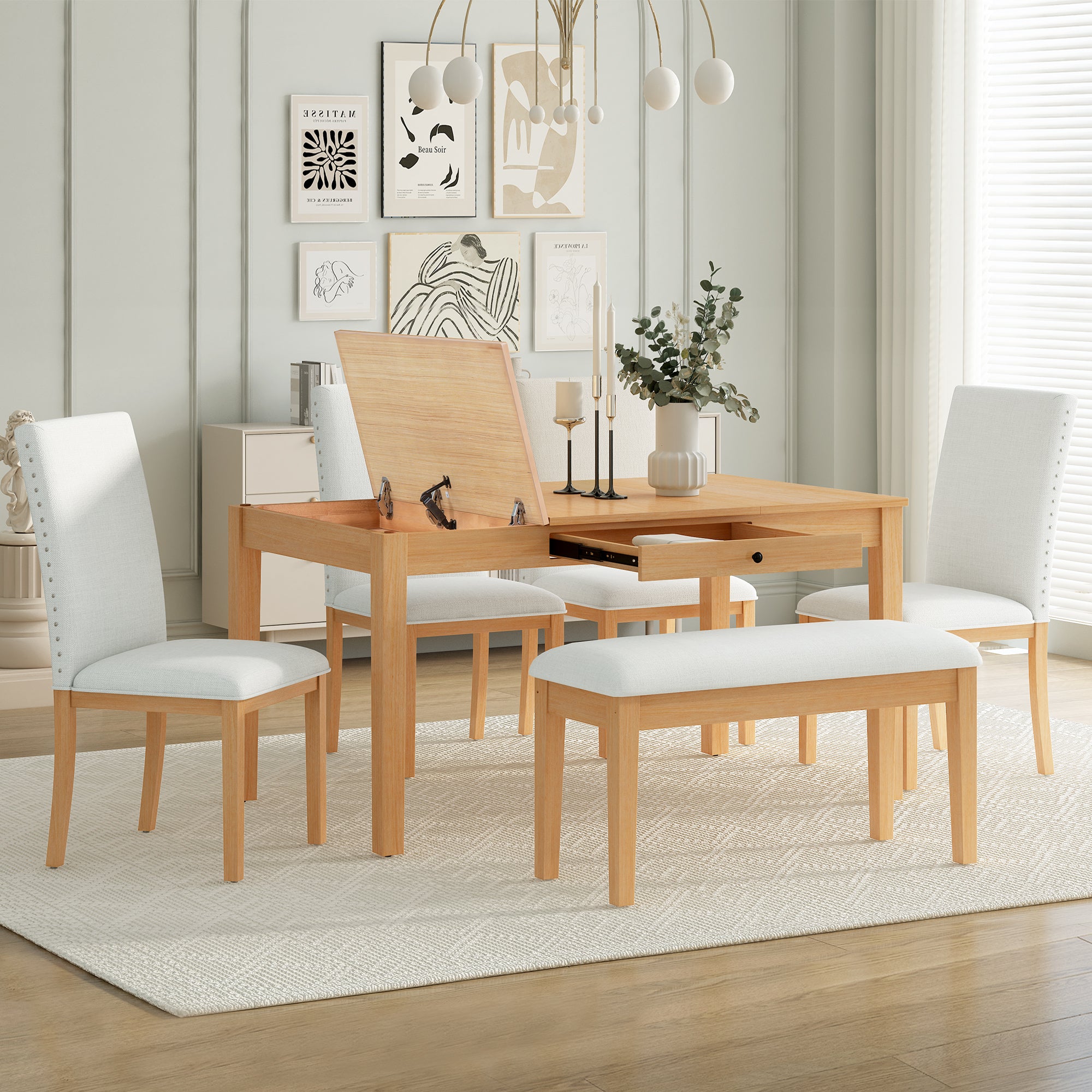 Farmhouse 6-Piece Dining Set w/ Storage