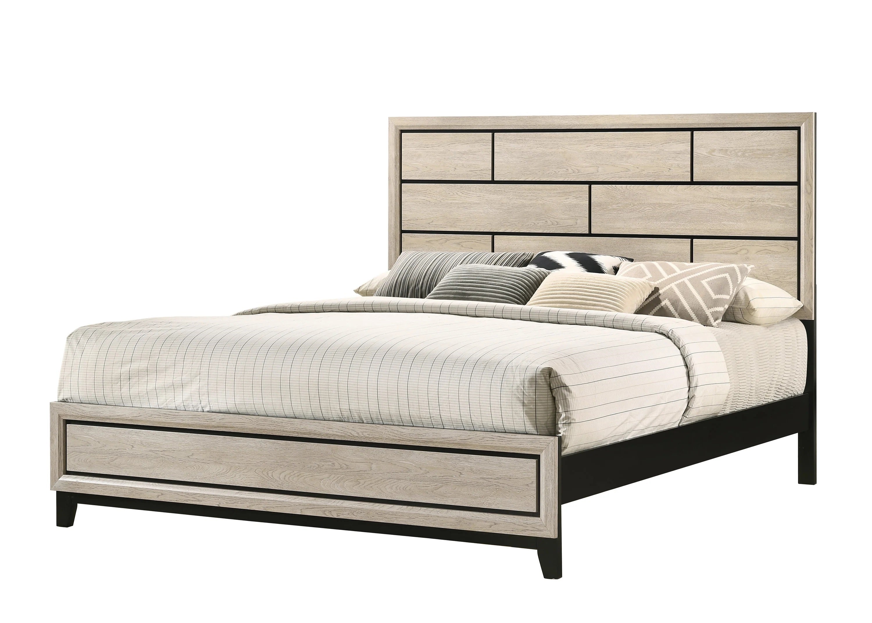 Driftwood Chalk King Bed: Contemporary Geometric Wooden Bedroom Furniture