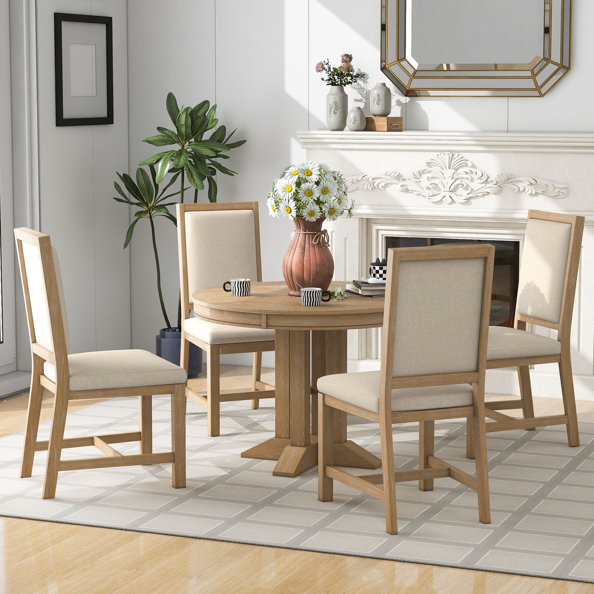 5-Piece Round Dining Set w/ 4 Chairs