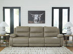 Pebble power reclining sectional sofa with three seat sections and padded arms