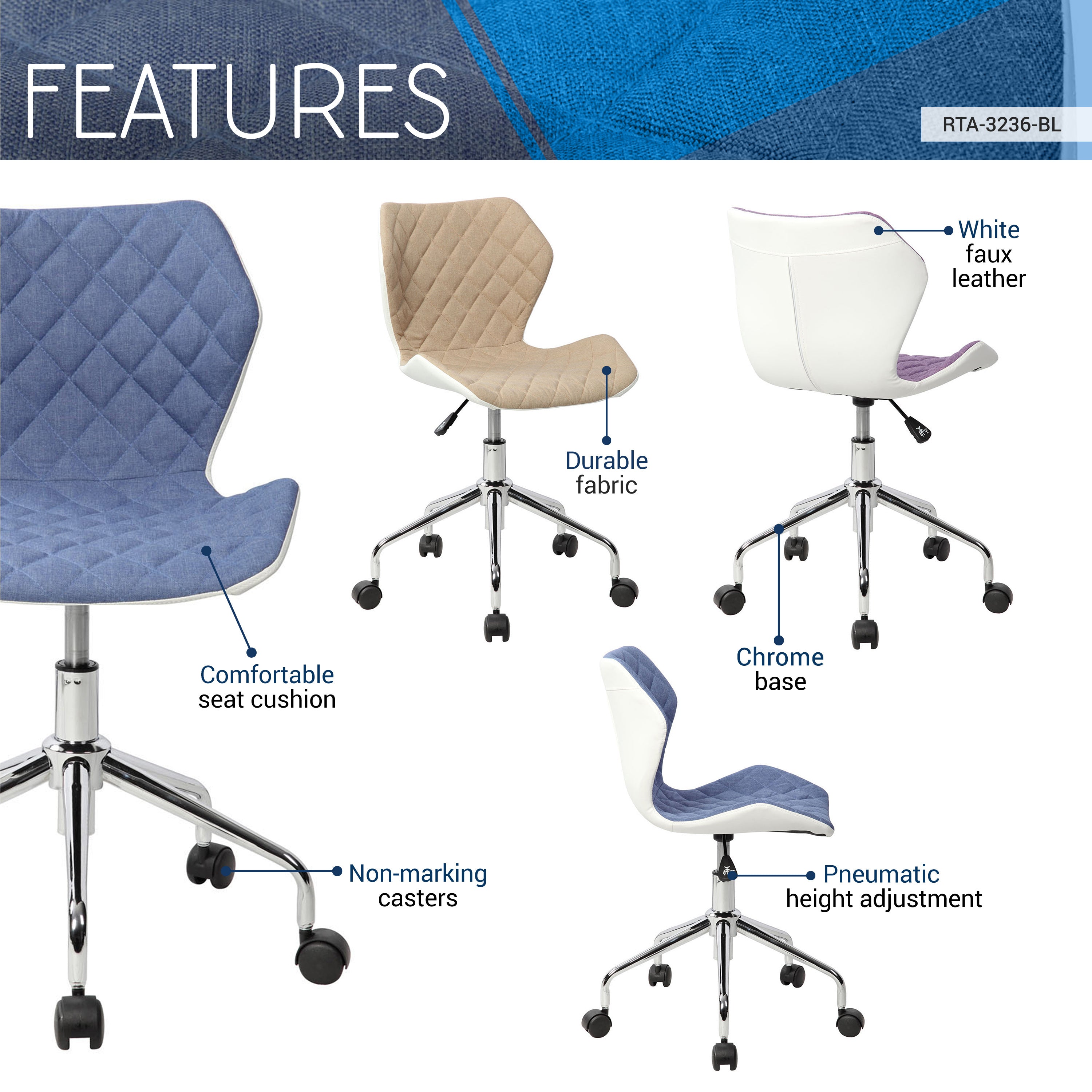 Modern Height Adjustable Office Chair- Blue