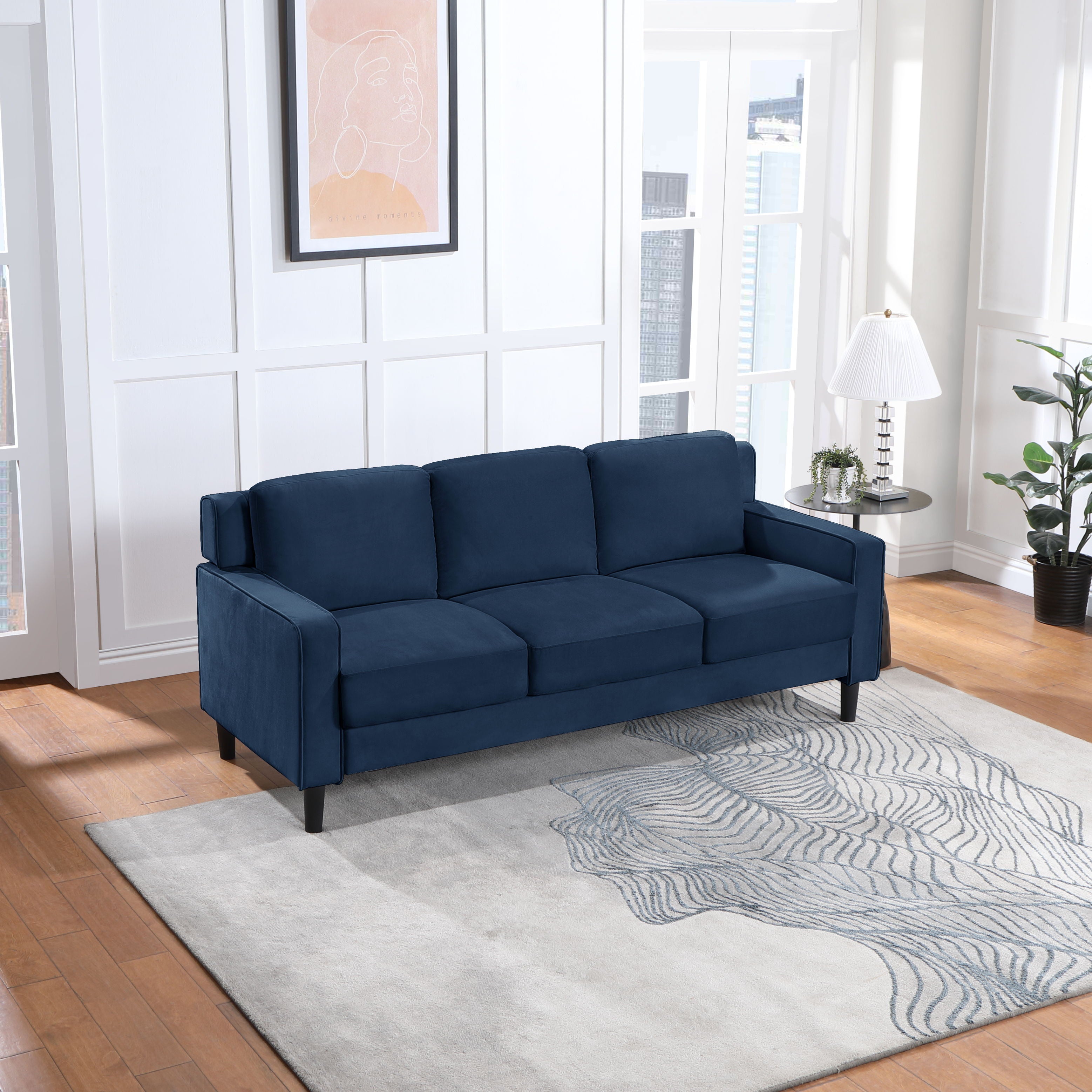 3 Seater Sofa For Small Space, Bedroom, Apartment, Studio - Dark Blue