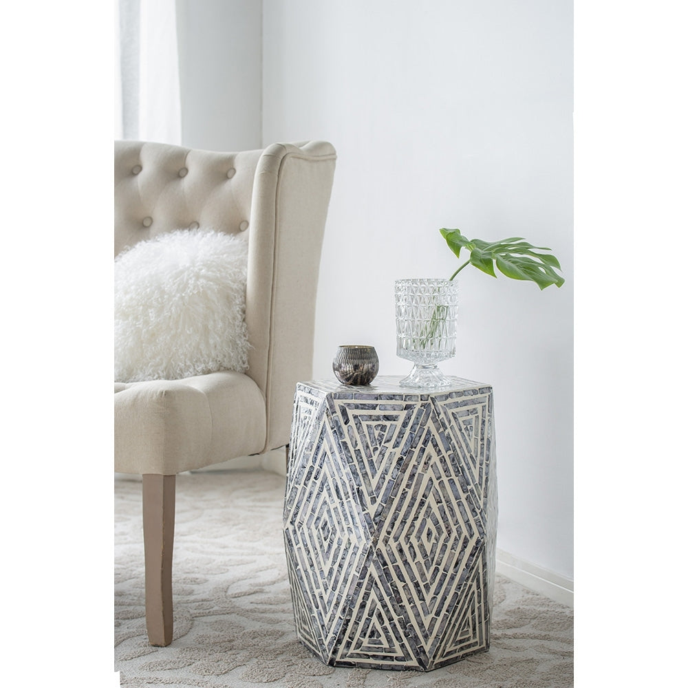 Black/White Hexagon Capiz Garden Stool | Accent Side Table