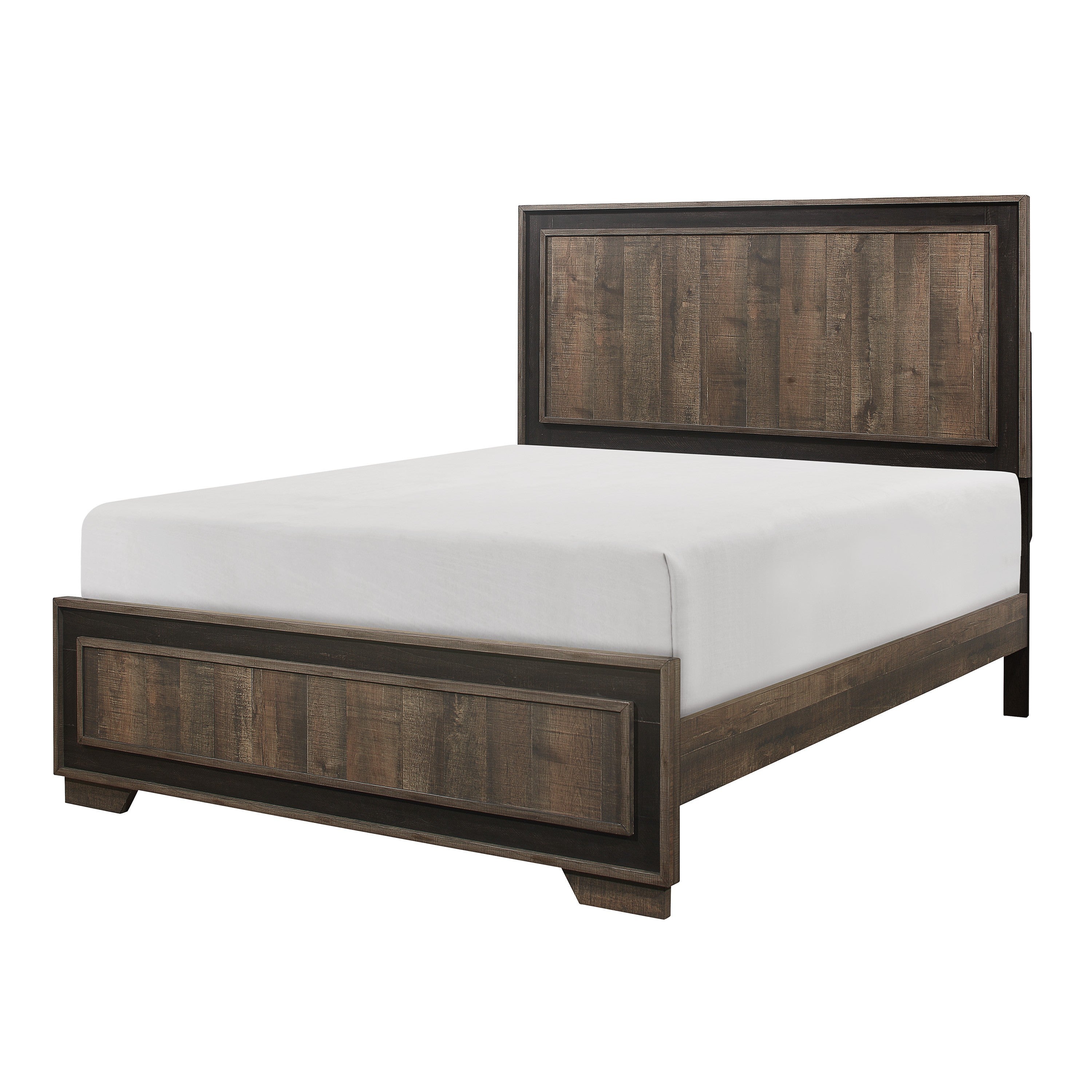 Modern Full Wooden Bed: Rustic Two-Tone Aesthetic Bedroom Furniture