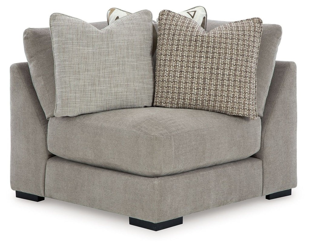 Aslan Court wedge sectional chair in light gray fabric with two pillows