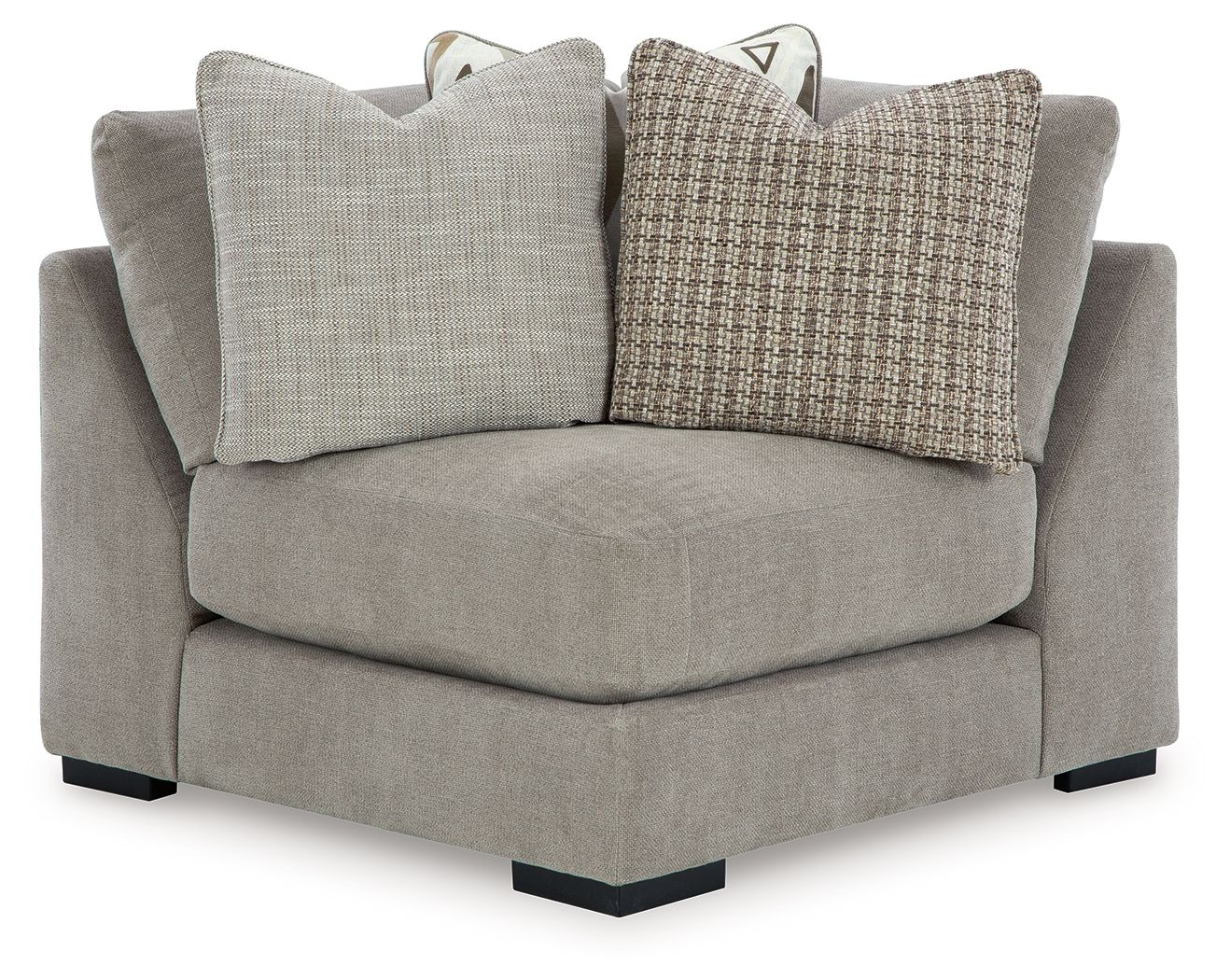 Aslan Court wedge sectional chair in light gray fabric with two pillows