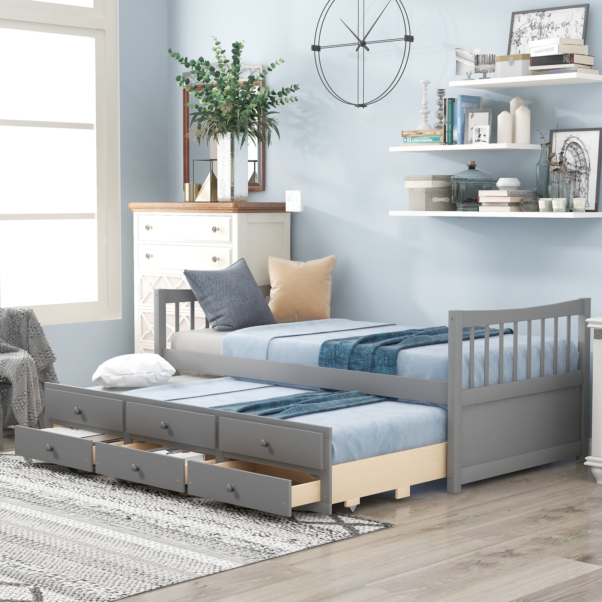 Gray Twin Daybed with Trundle & Drawers: Space-Saving, Stylish Comfort