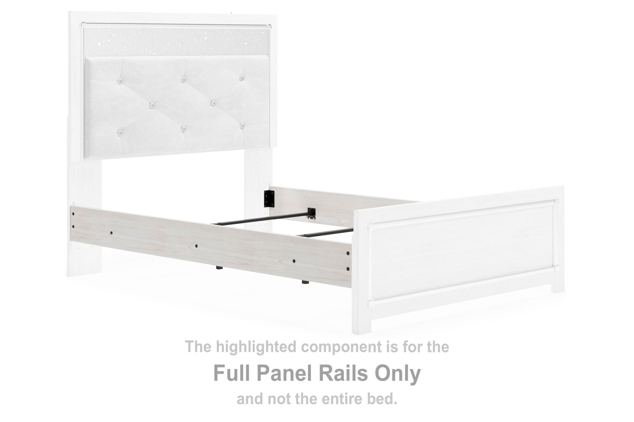 White full panel rails component with mounting brackets, for bed frame