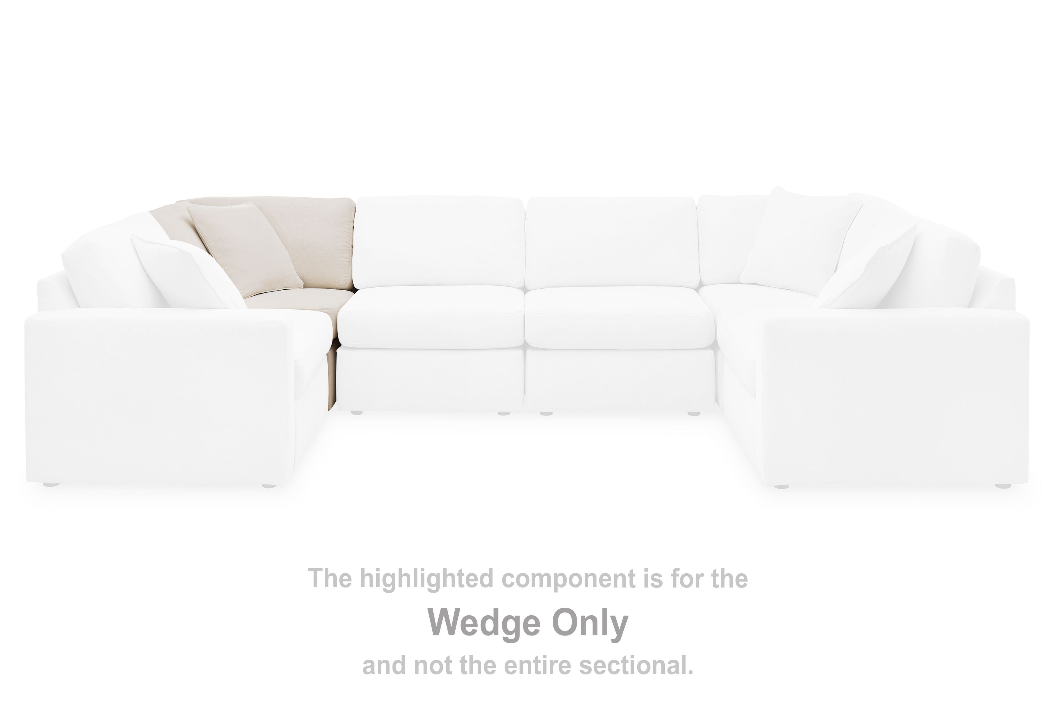 Upholstered wedge sectional module with tufted back and curved armrests, light beige