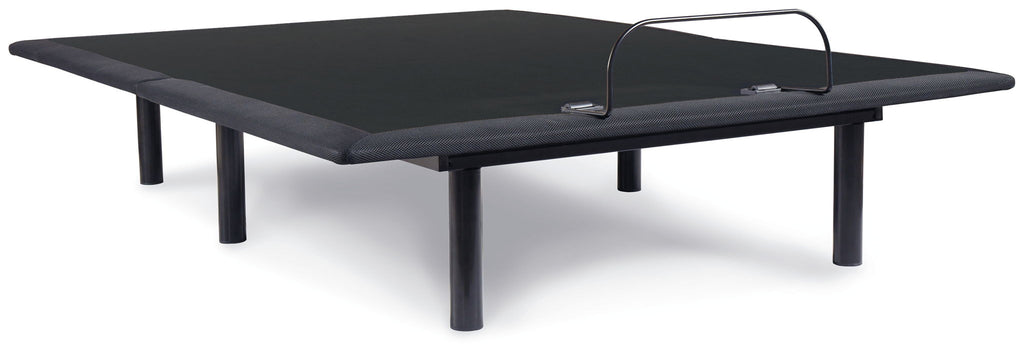Adjustable head base bed frame with black head rest and dark gray legs