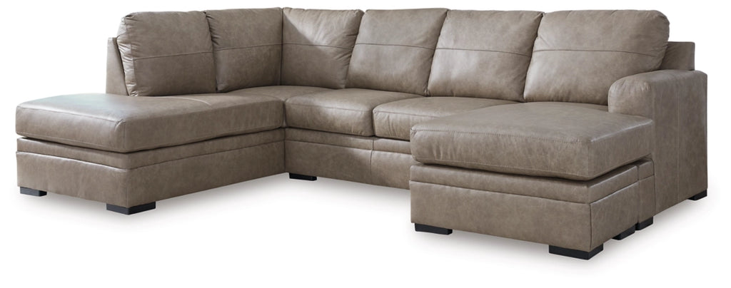 Beige sectional sofa corner with chaise extension and cushioned back panels