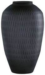 Etney vase, dark gray textured ceramic with embossed diamond-wave pattern, rounded body
