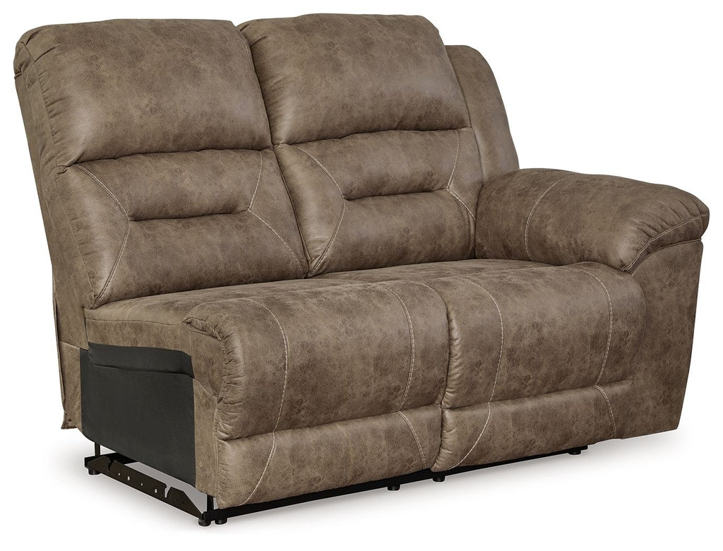 Power reclining loveseat, dark fossil brown, wide headrests and arm console panel