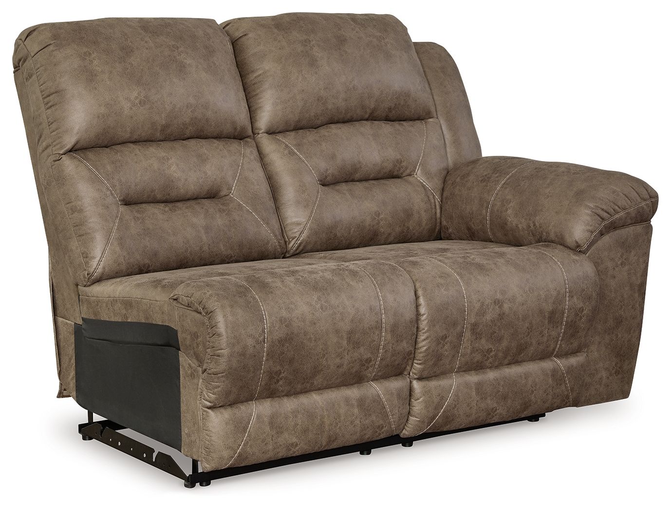 Power reclining loveseat, dark fossil brown, wide headrests and arm console panel