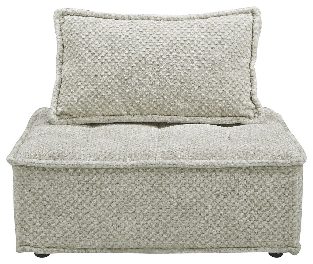 Light beige textured accent chair with rolled arms, high back, and wide seat