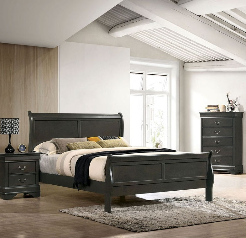 Classic Contemporary Gray Louis Phillipe Full Size Solidwood Sleigh Bed
