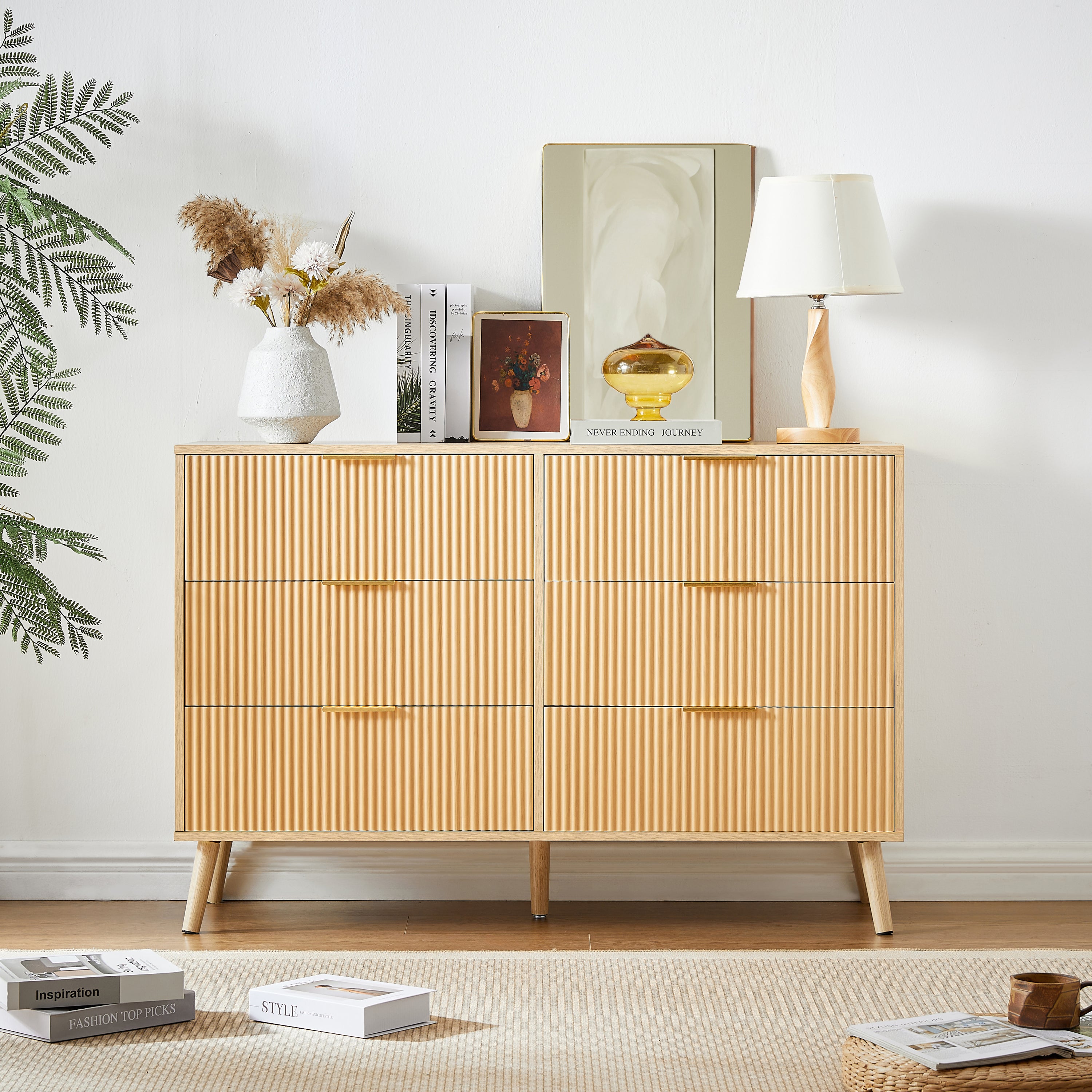 Wavy Drawer Dresser - 6 Drawers - Natural Wood