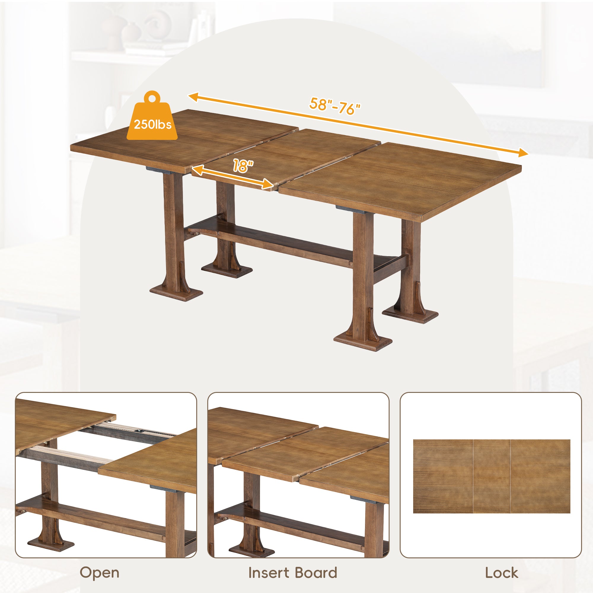 76" Farmhouse Dining Table Set - 6 Piece