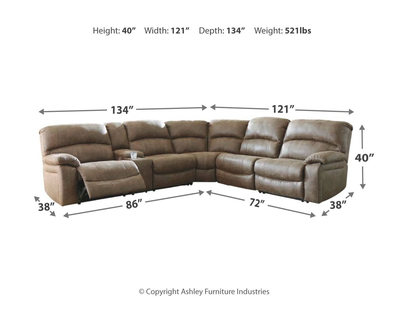 Segburg Driftwood Faux Leather Sectional - Power Reclining Sofa with Console & Cup Holders
