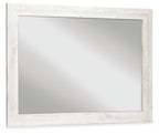 Rectangular bedroom accent mirror with whitewash wood frame and clear inner glass