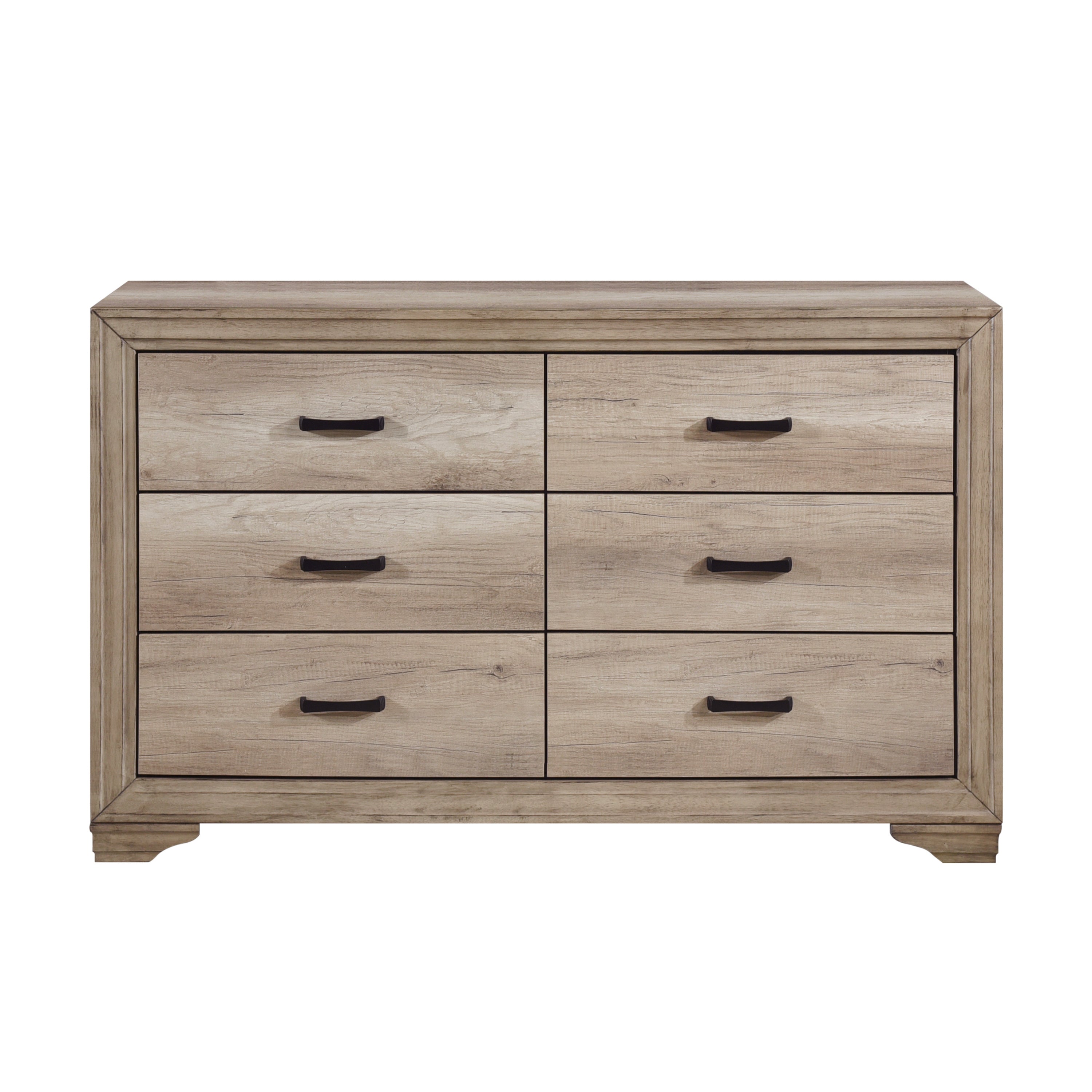 Rustic Contemporary 6-Drawer Dresser Natural Finish Black