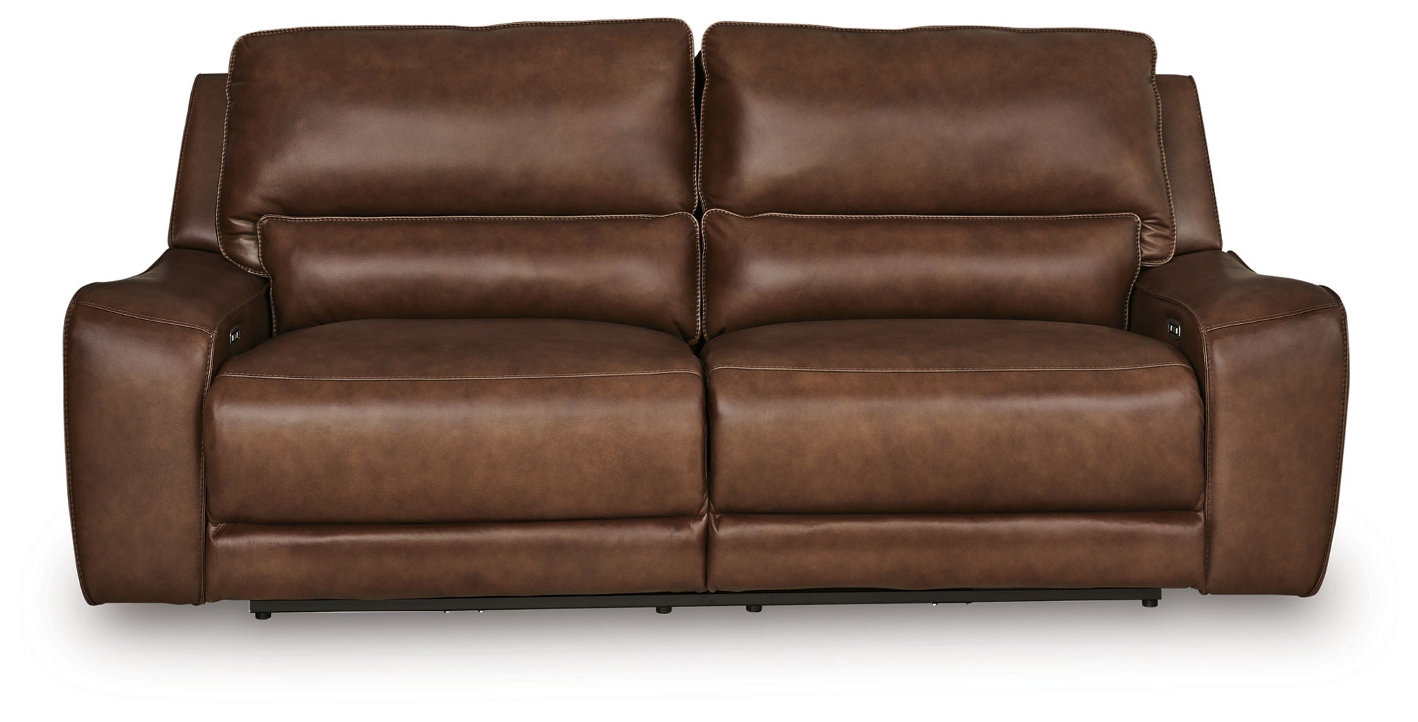 Dark brown power reclining sofa with split back and adjustable headrests