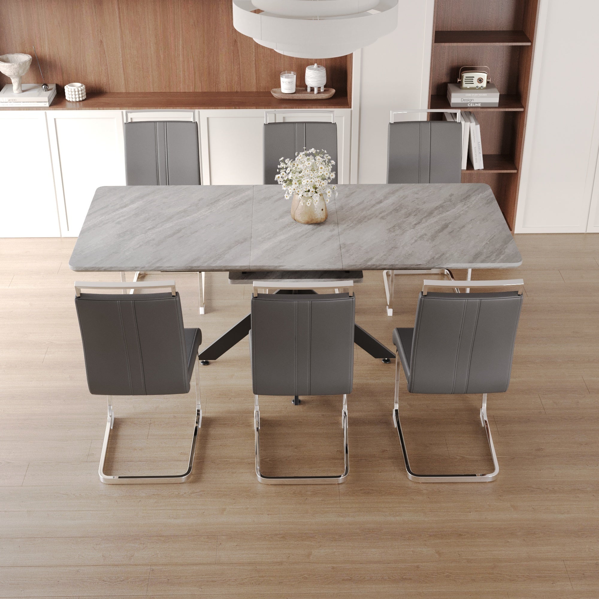 62" Extendable Dining Table Set for 6-8 People