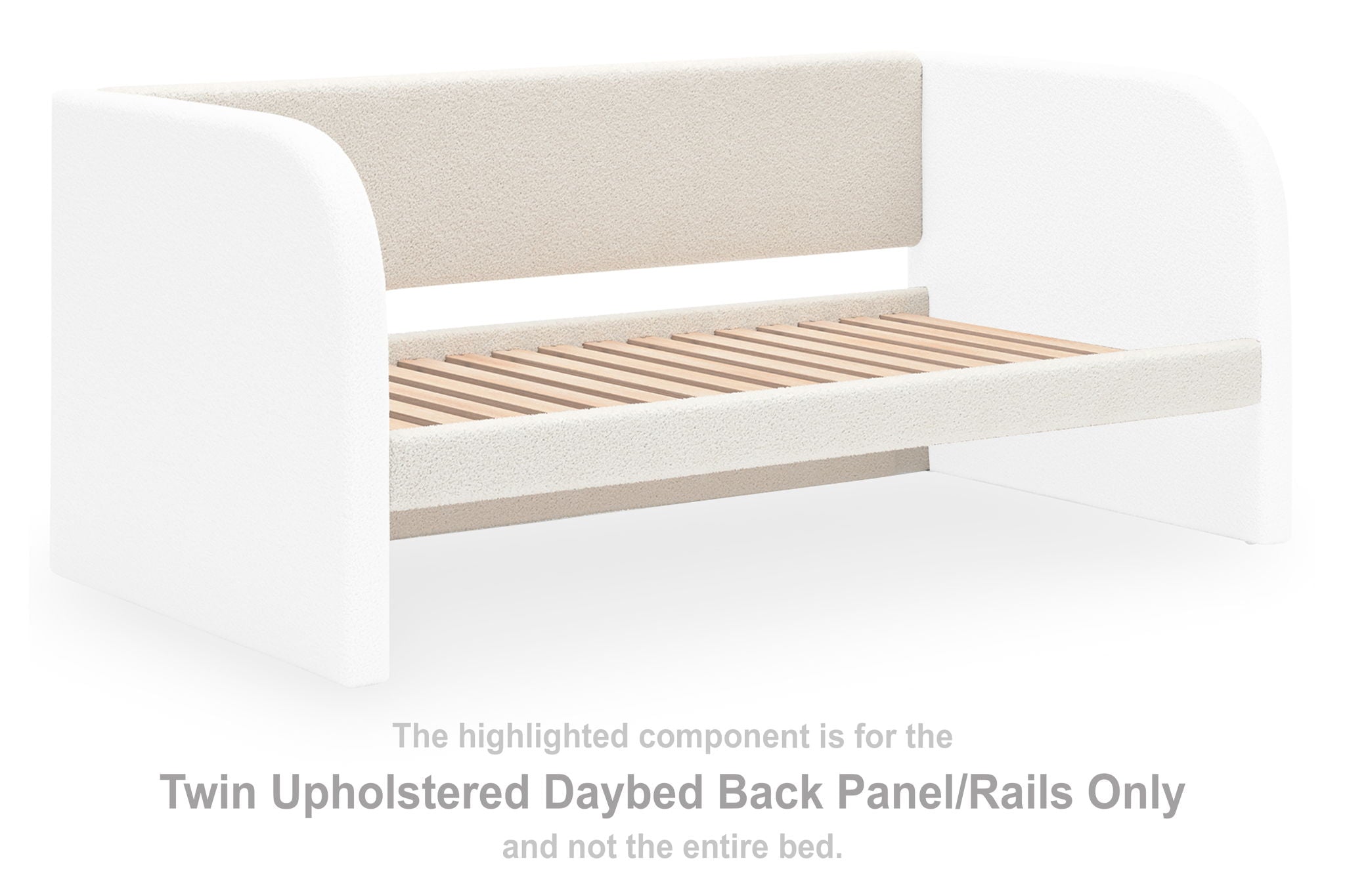 White upholstered daybed back panel rails with light beige padded insert