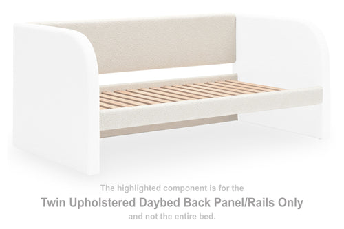 White upholstered daybed back panel rails with light beige padded insert