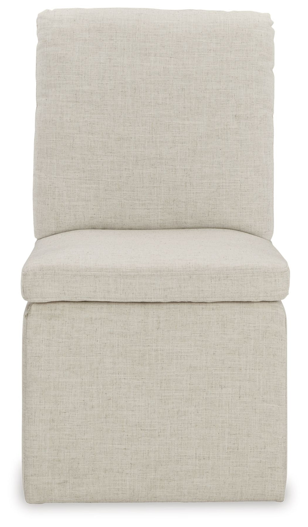 Oatmeal upholstered dining chair with tall square back and padded seat