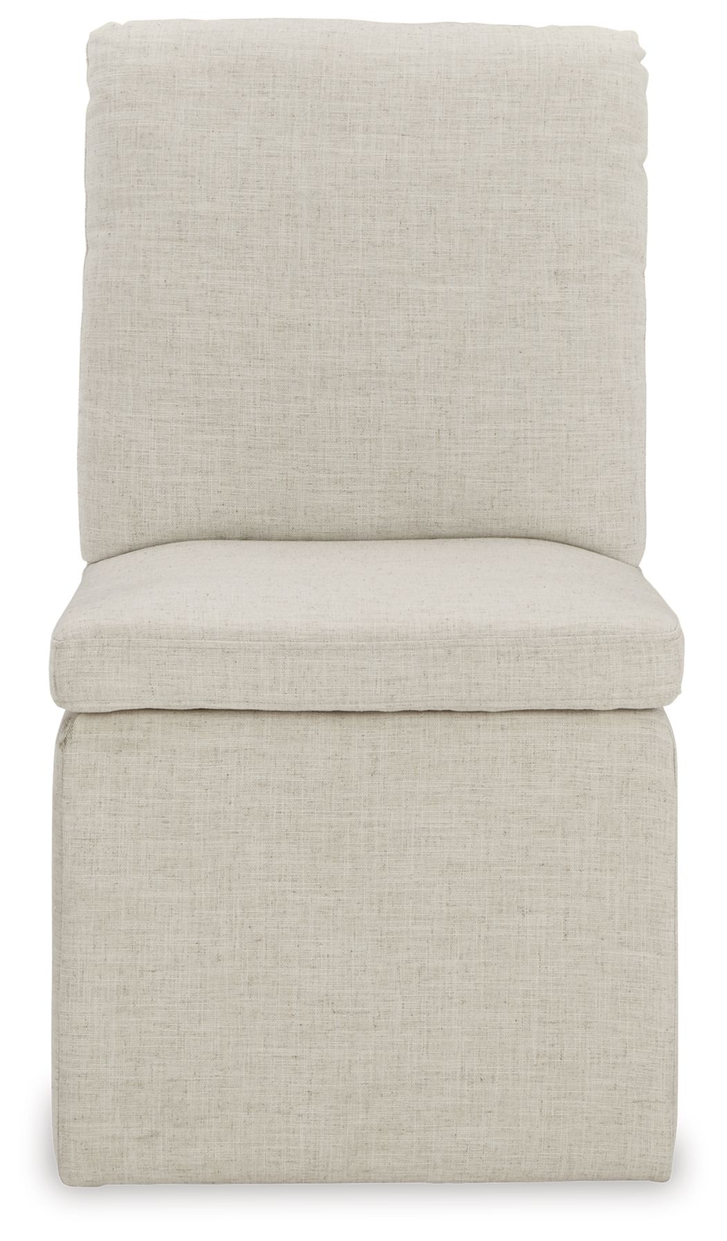 Oatmeal upholstered dining chair with tall square back and padded seat