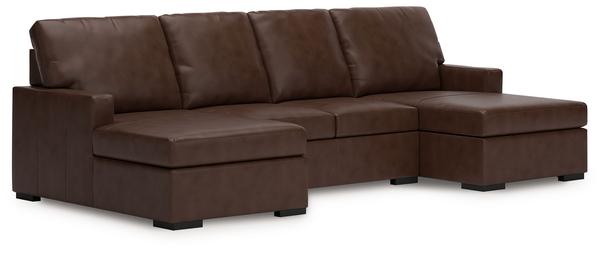 Coffee-brown sectional sofa with chaise, chaise end and split seat cushions