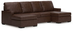 Coffee-brown sectional sofa with chaise, wide seat pads and tufted back cushions