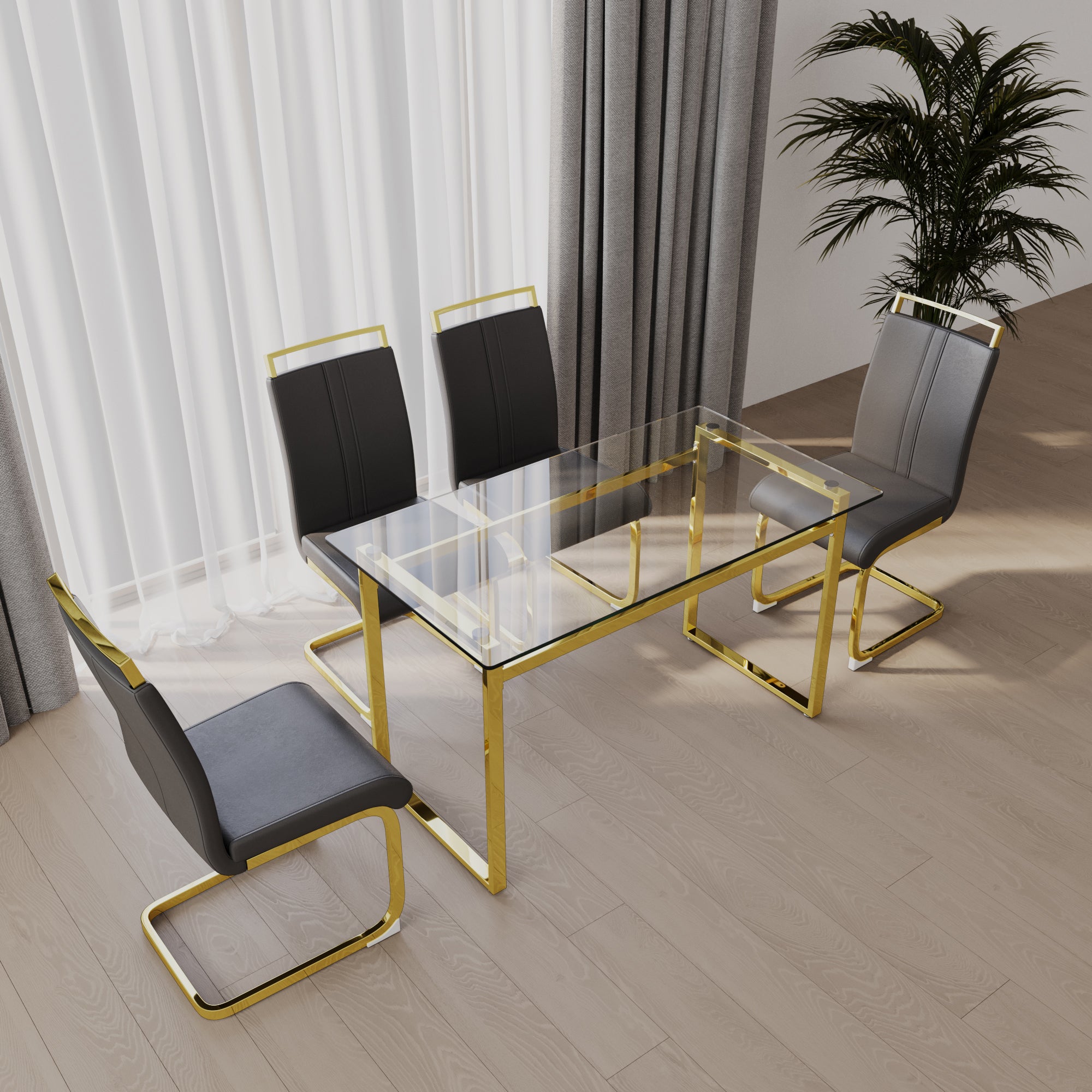 51" Glass Dining Table Set for 4 - Gold Legs