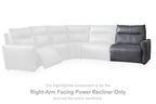 Right-arm facing dark blue power recliner component in sectional