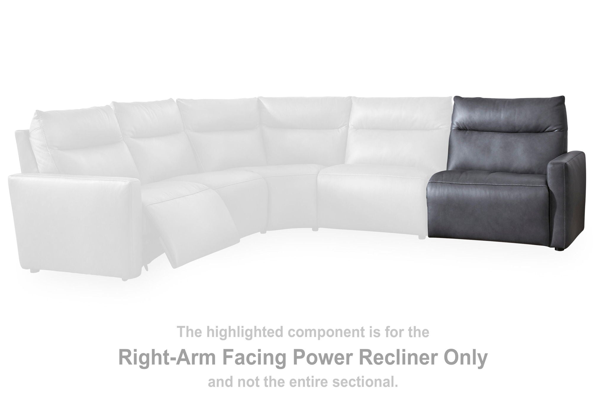 Right-arm facing dark blue power recliner component in sectional