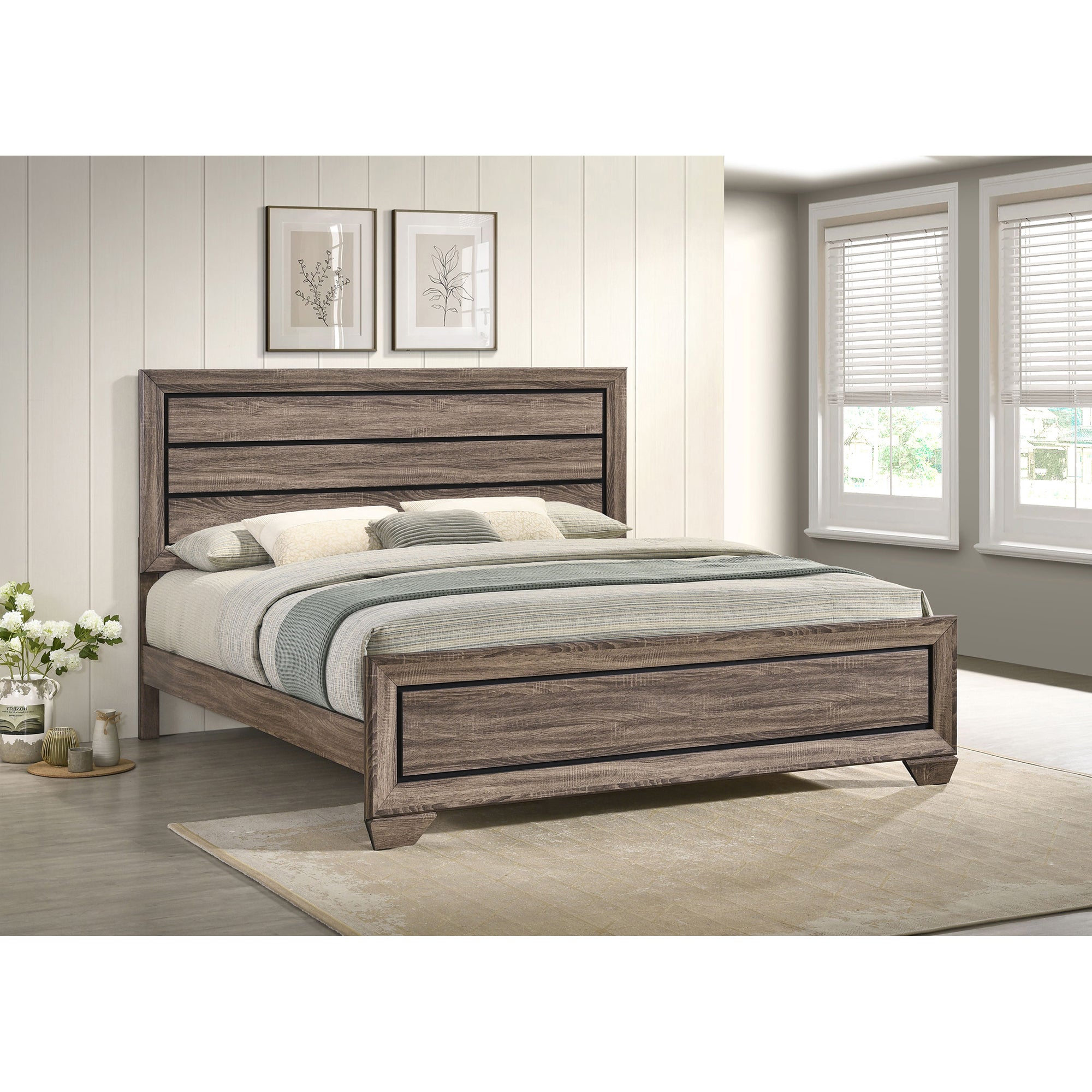 Oatfield Washed Taupe Eastern King Panel Bed with Slat Support