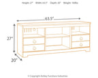 Willowton TV stand with fireplace dimensions: 63.5W x 20D x 27H