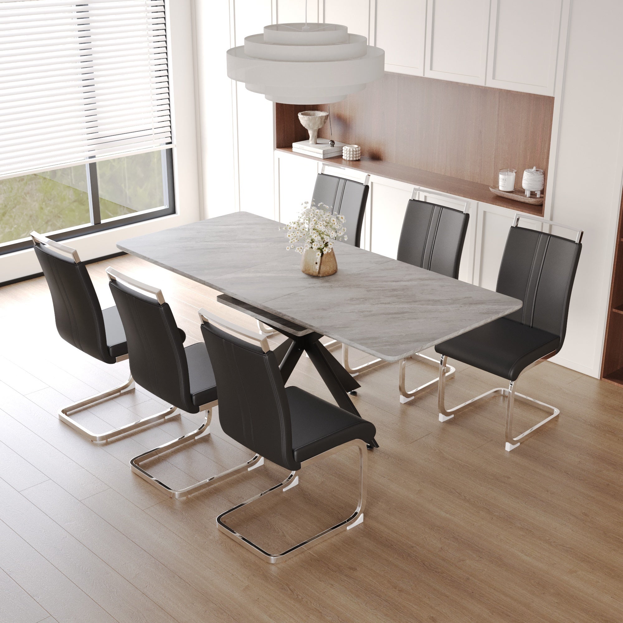 62" Extendable Dining Table Set for 6-8 People