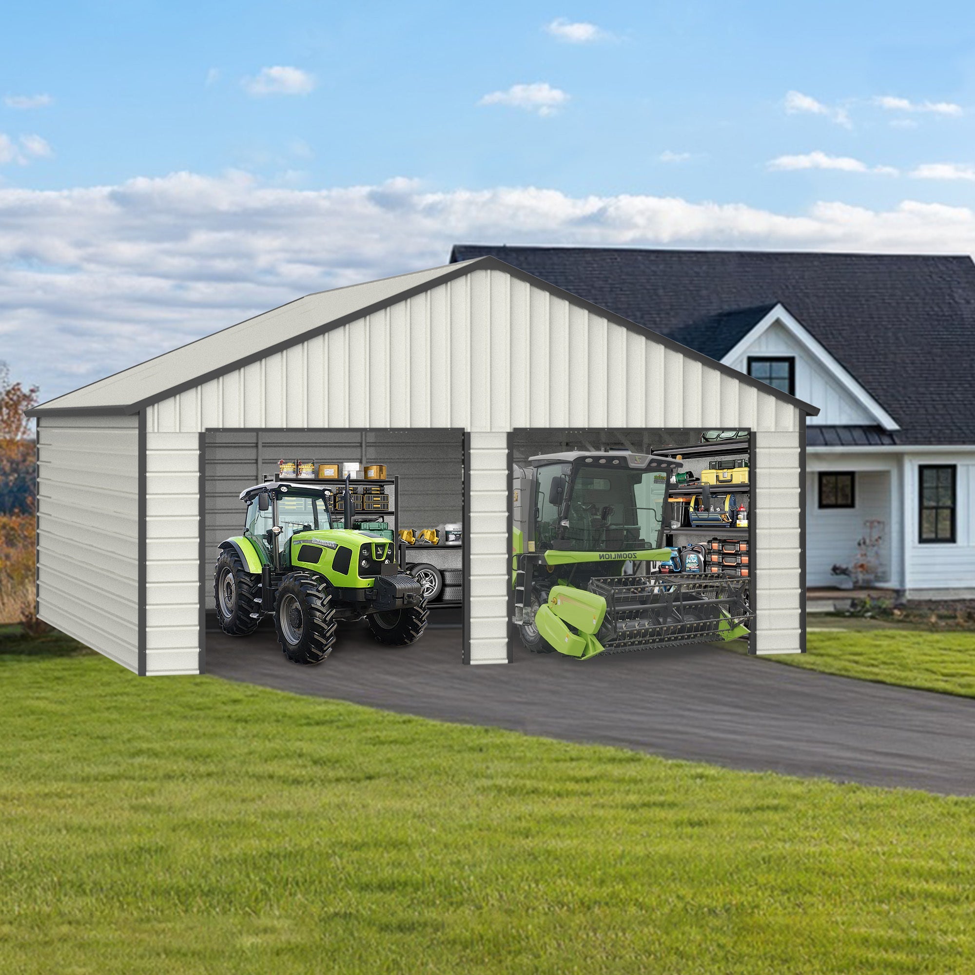 23x22 Double Garage Shed w/Side Door-American Furniture Outlet