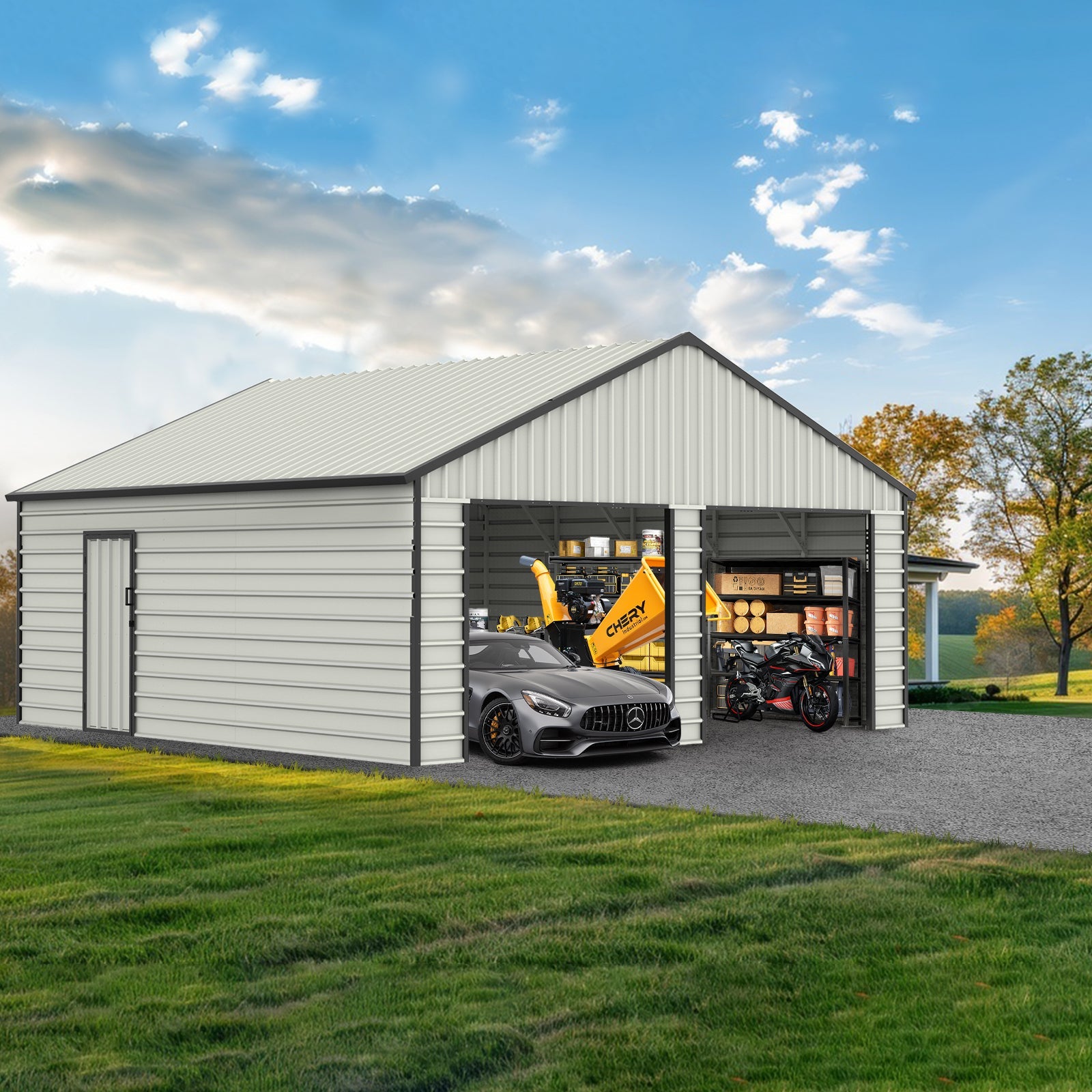 23x22 Double Garage Shed w/Side Door-American Furniture Outlet