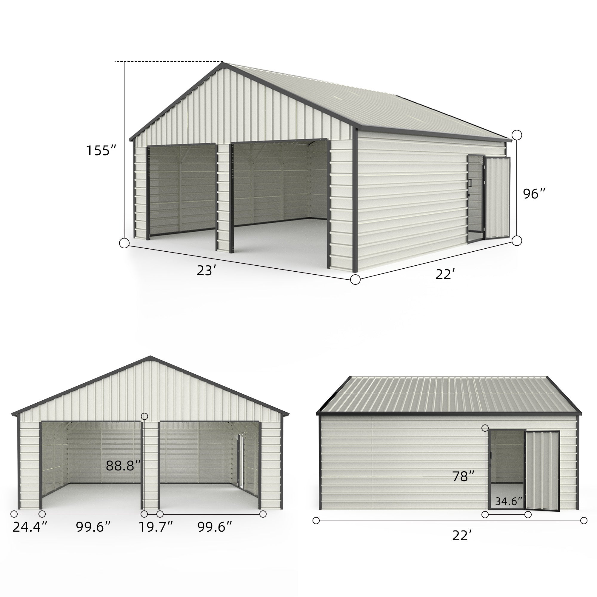 23x22 Double Garage Shed w/Side Door-American Furniture Outlet