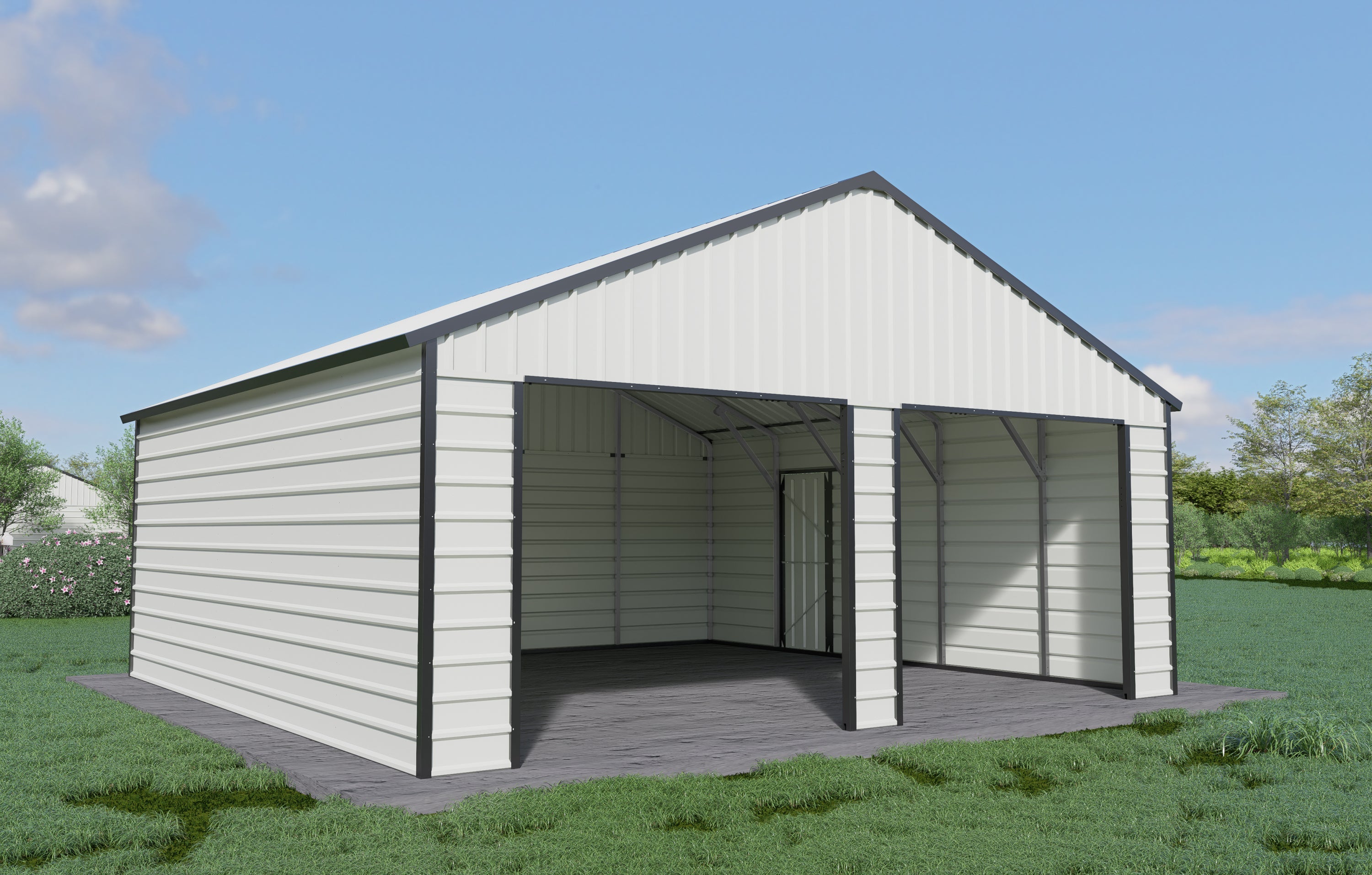 23x22 Double Garage Shed w/Side Door-American Furniture Outlet