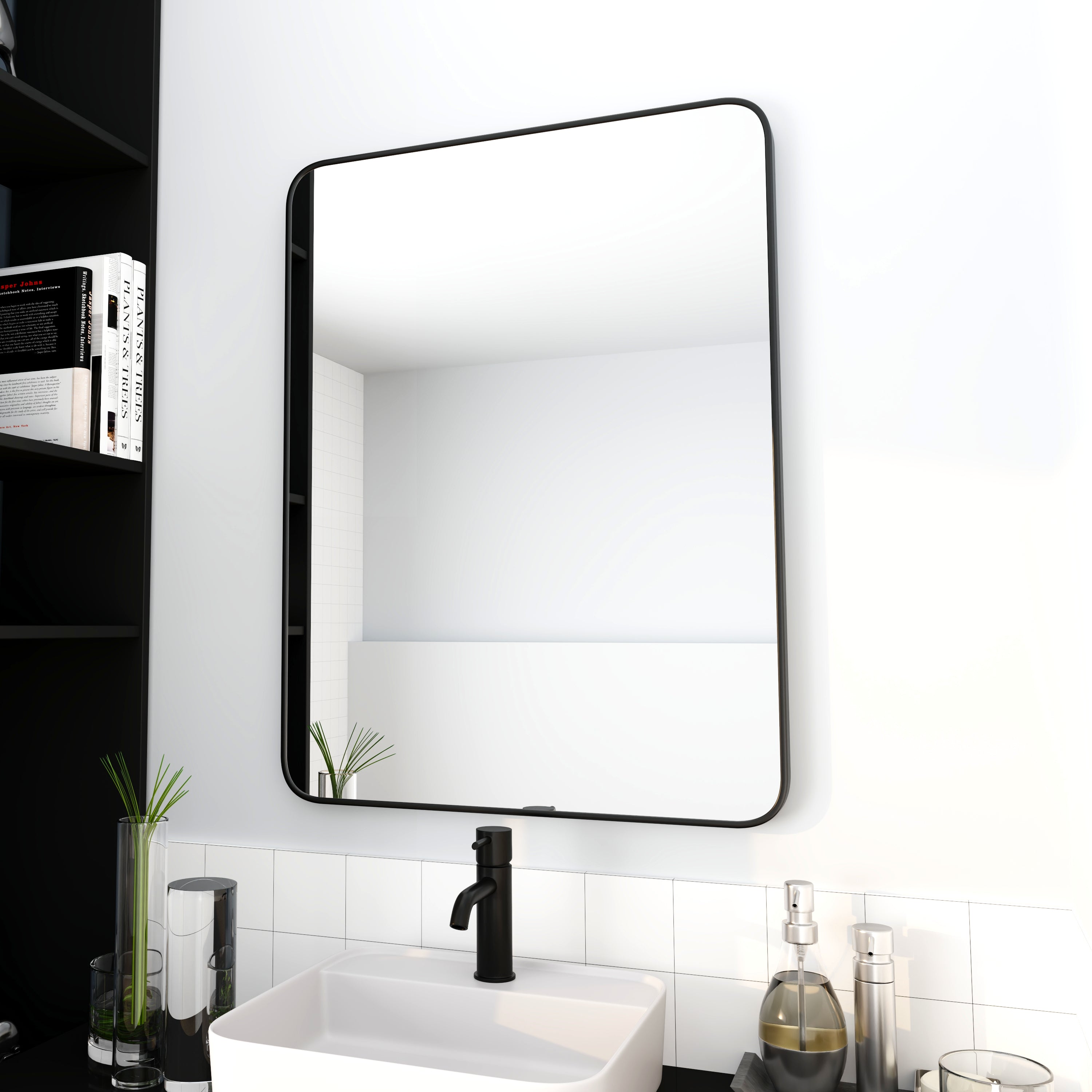 24 x 32 Inch Bathroom Mirror Black Aluminum Frame