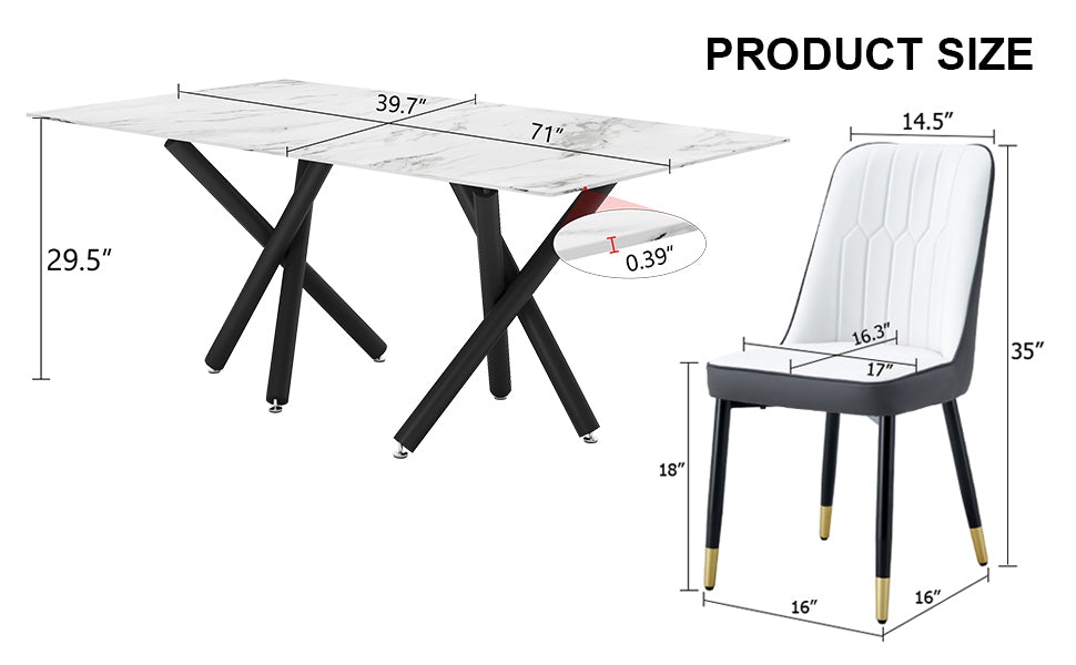 White Marble Dining Table & 8 Black Chairs Set F-1538