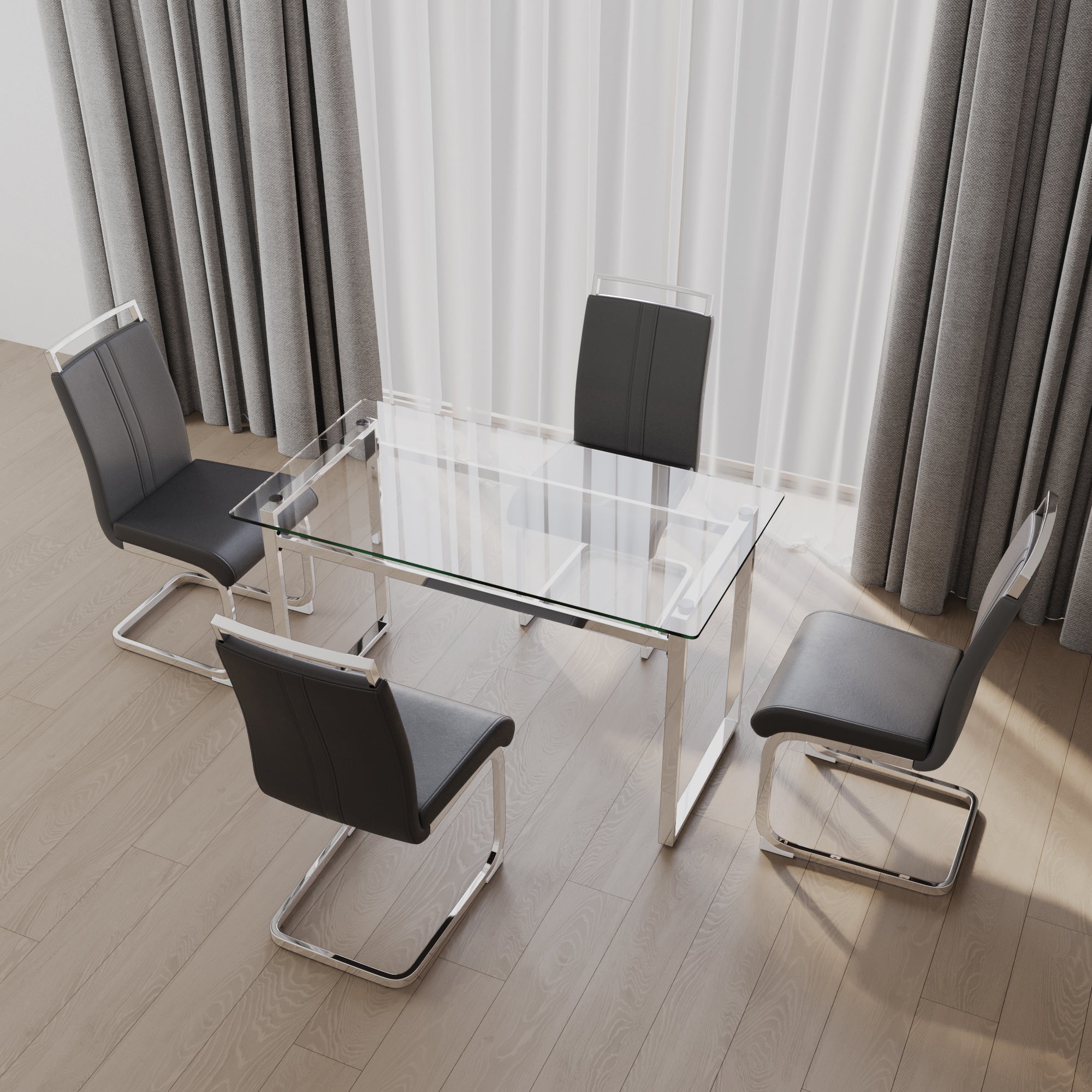 51" Glass Dining Table Set for 4 - Silver Legs