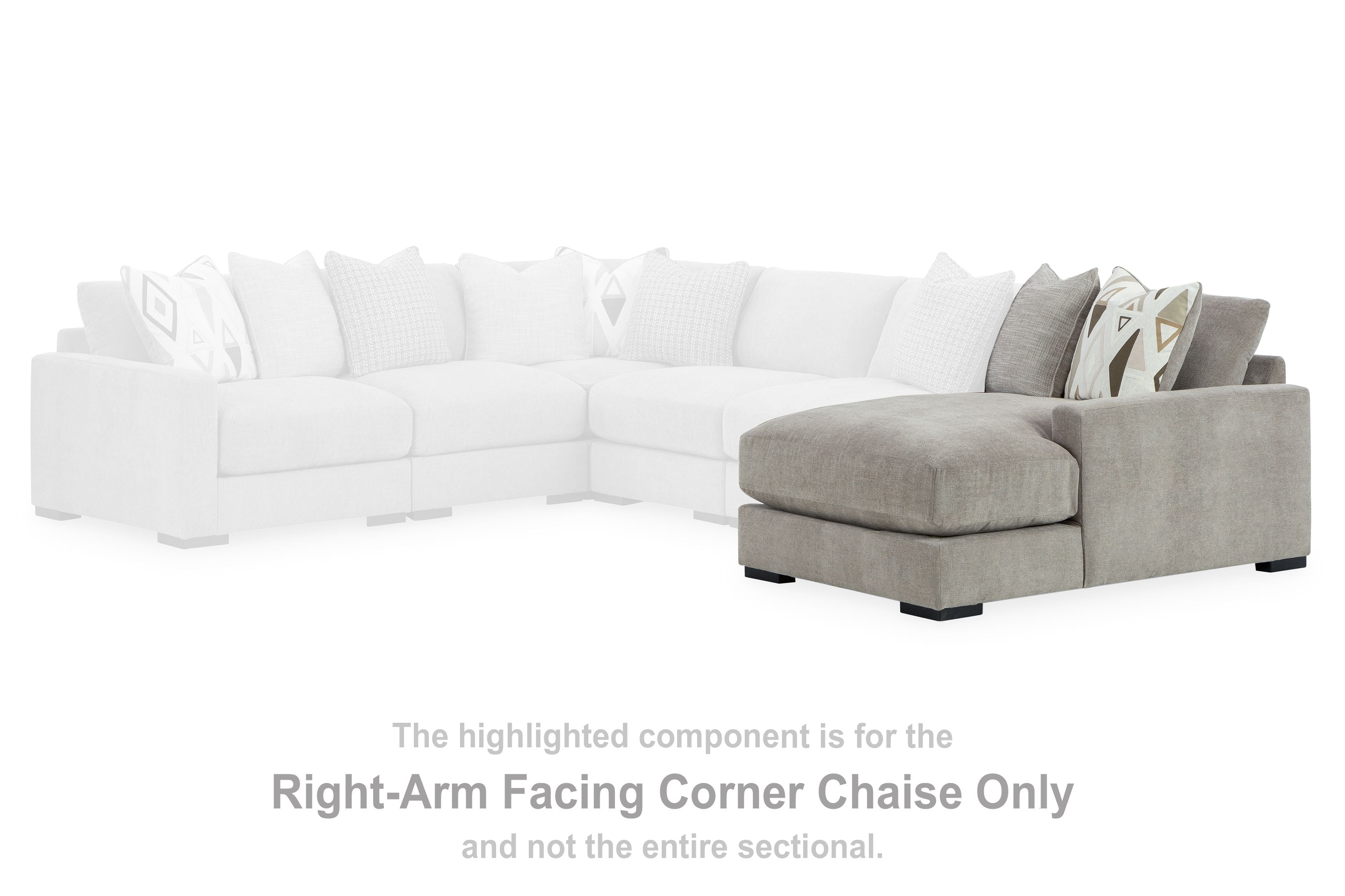 Pebble gray right-arm facing corner chaise section with matching cushions