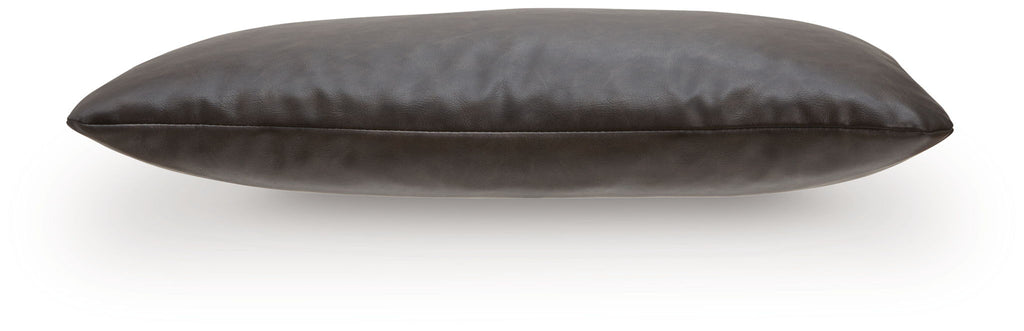 Dark brown lumbar pillow with smooth fabric and piped seam